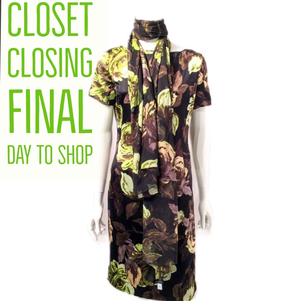 St. John Sheath Floral Dress with Matching Scarf
